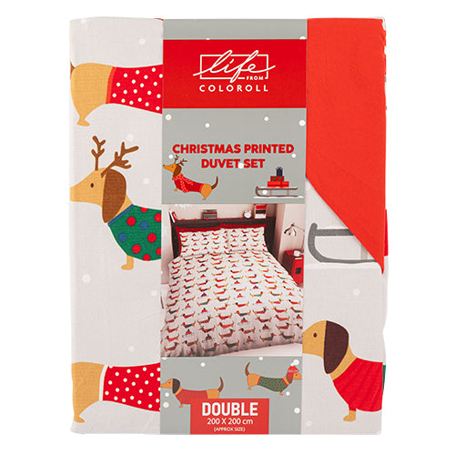 Life From Coloroll Christmas Snowy Sausage Christmas Duvet Set Assorted Sizes Duvet Sets Coloroll   