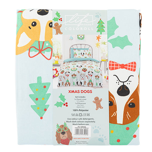 Life From Coloroll Kids Christmas Dogs Printed Duvet Set Single Duvet Sets FabFinds   