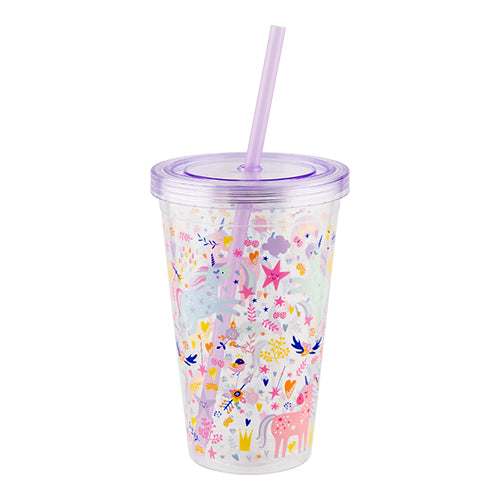 Unicorn Print Drinking Cup With Straw Kitchen Accessories FabFinds   