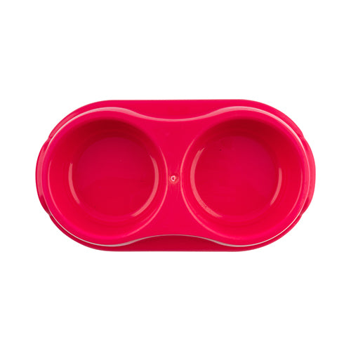 Plastic Two Compartment Pet Bowls Assorted Colours Dog Accessories Whitefurze   