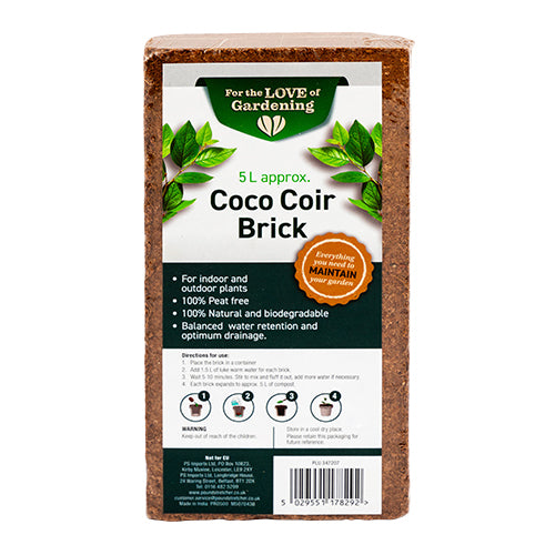 For the Love Of Gardening Coco Coir Brick 5 L Garden Accessories for the love of gardening   