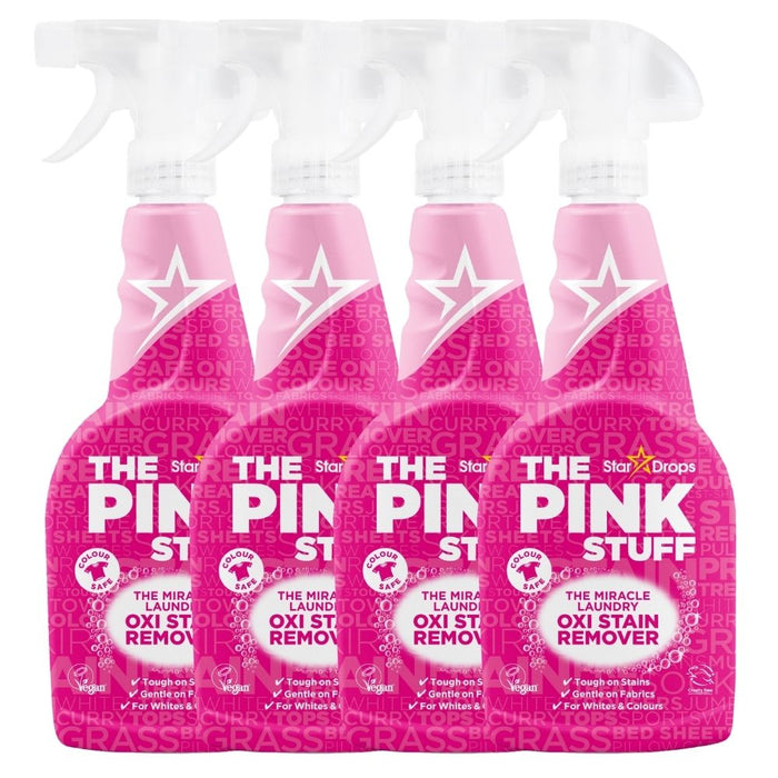 The Pink Stuff Miracle Laundry Oxi Stain Remover 500ml Assorted Packs Fabric Stain Removers Stardrops Pack of 4