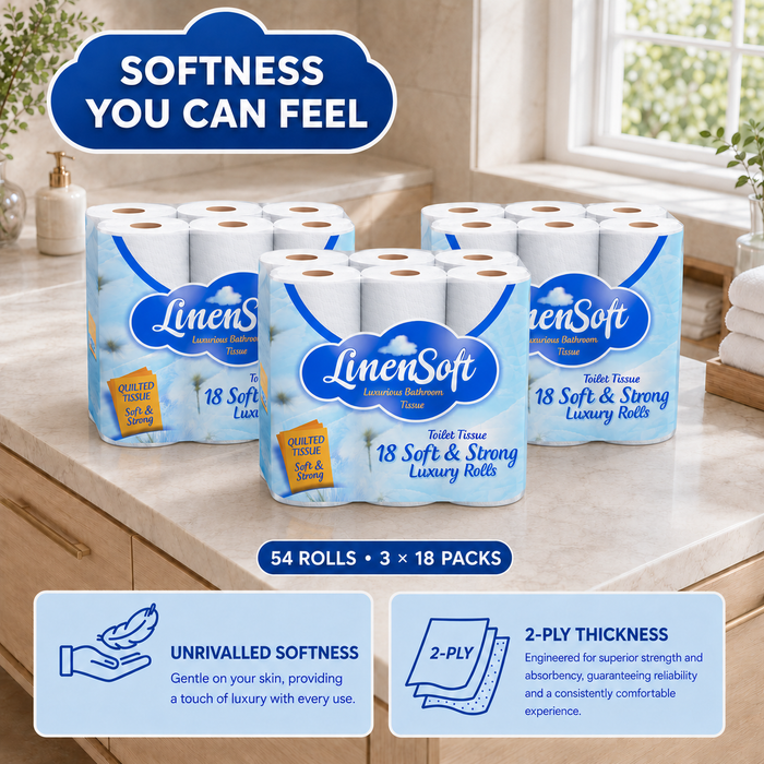 54 Rolls (3 x 18 Pack) Linen & Soft Strong Toilet Roll Bundle Tissue