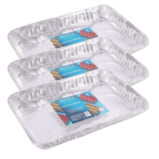 Serve Up Foil Tray Bakes 33.5 x 22.5cm Assorted Packs Food Storage FabFinds Pack of 3