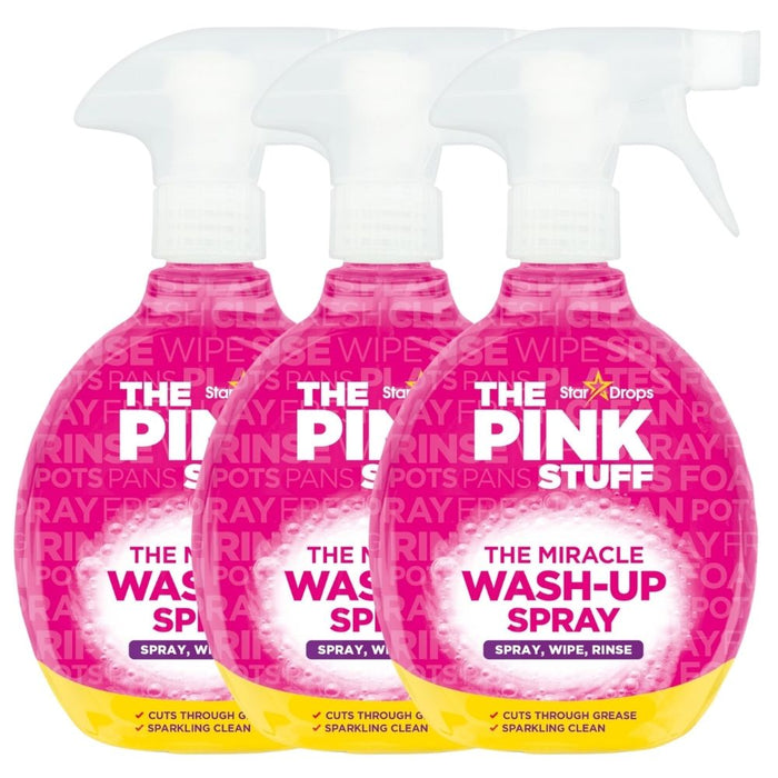 The Pink Stuff Miracle Wash-Up Spray 500ml Assorted Packs Household Cleaning Products Stardrops Pack of 3