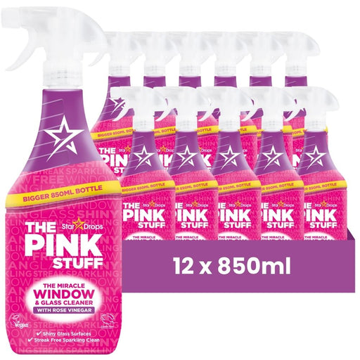 The Pink Stuff Miracle Window and Glass Cleaner with Rose Vinegar 850ml Assorted Packs Glass & Window Cleaners Stardrops Pack of 12
