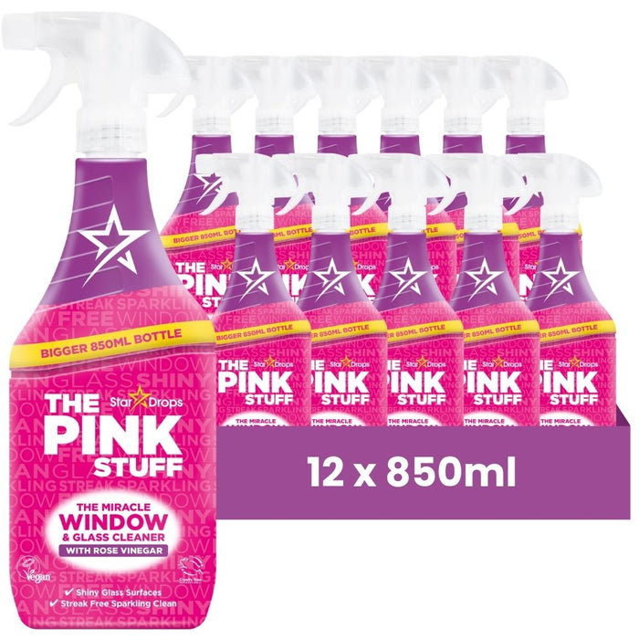 The Pink Stuff Miracle Window and Glass Cleaner with Rose Vinegar 850ml Assorted Packs Glass & Window Cleaners Stardrops Pack of 12