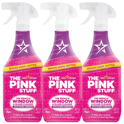 The Pink Stuff Miracle Window and Glass Cleaner with Rose Vinegar 850ml Assorted Packs Glass & Window Cleaners Stardrops Pack of 3