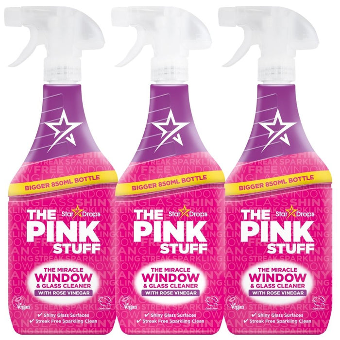 The Pink Stuff Miracle Window and Glass Cleaner with Rose Vinegar 850ml Assorted Packs Glass & Window Cleaners Stardrops Pack of 3