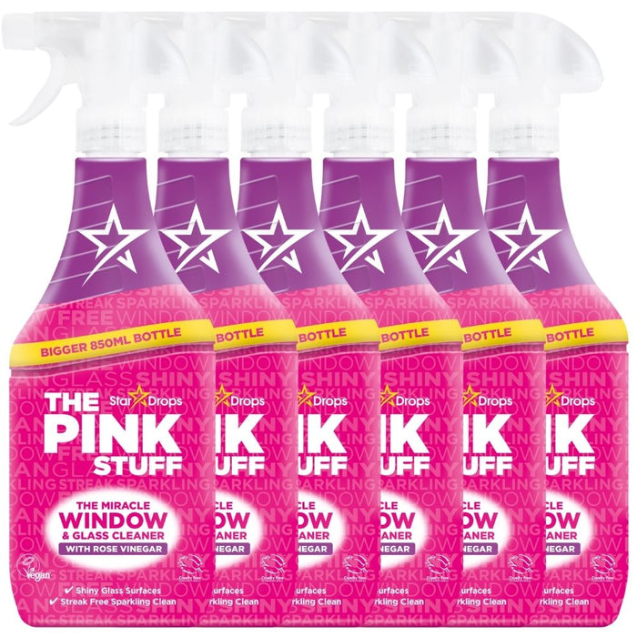 The Pink Stuff Miracle Window and Glass Cleaner with Rose Vinegar 850ml Assorted Packs Glass & Window Cleaners Stardrops Pack of 6