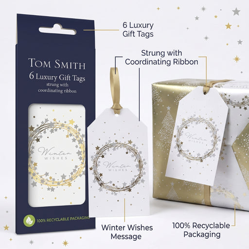 Tom Smith Golden Sparkle Christmas Wreath Gift Tags 6 Pack Christmas Tags & Bows FabFinds