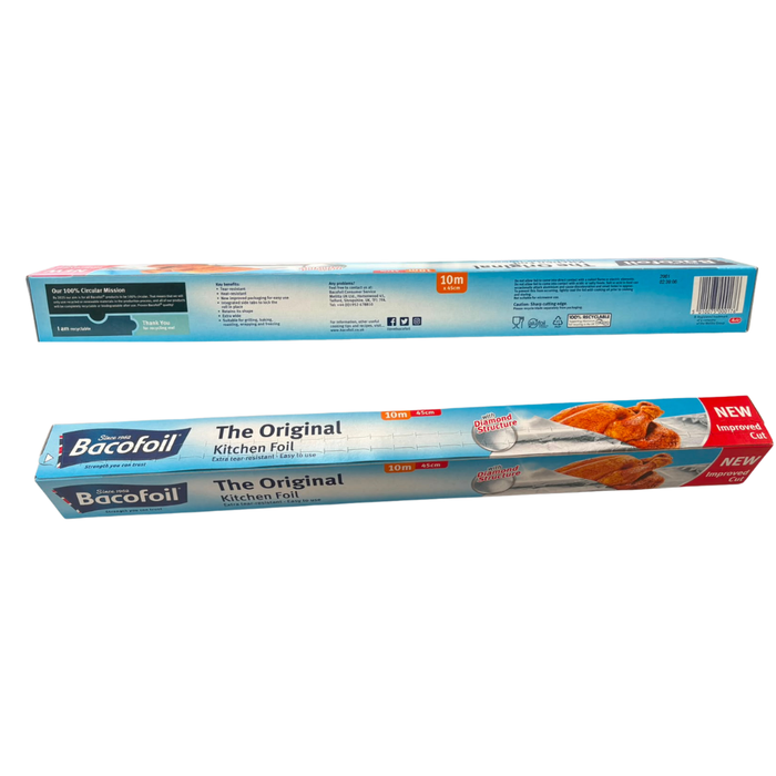 Bacofoil The Original Kitchen Foil 10m x 45cm Extra Tear-Resistant Aluminium Foil with Diamond Structure Kitchen Roll Bacofoil