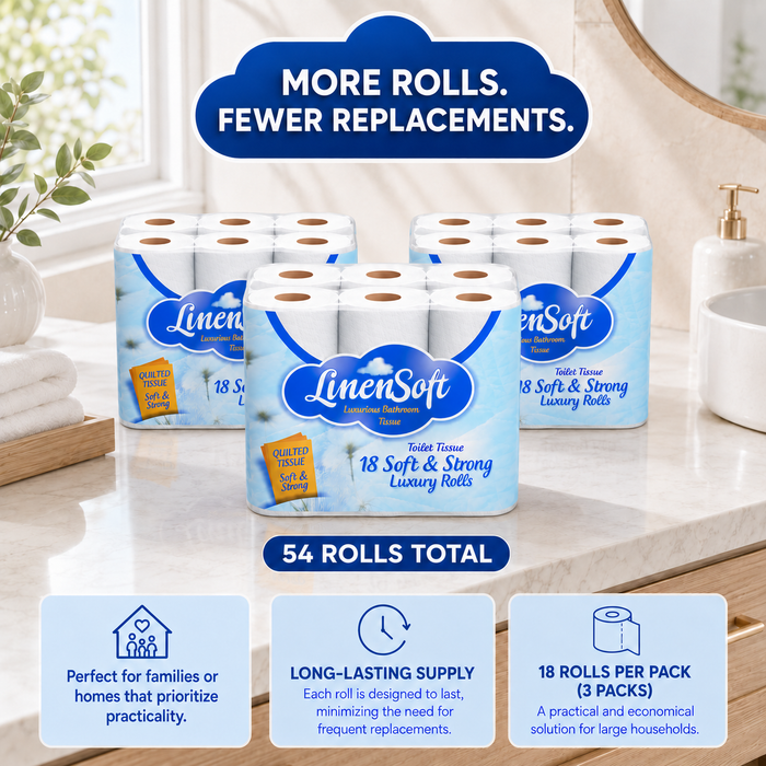 54 Rolls (3 x 18 Pack) Linen & Soft Strong Toilet Roll Bundle Tissue