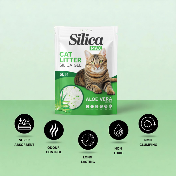 Silica Gel Non-Clumping Cat Litter Aloe Vera Scented 5 Litres Assorted Pack Size Cat Litter Fabfinds