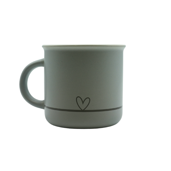 Heart Design Ceramic Coffee Mug Set 400ml – 4 Assorted Design Drinkware FabFinds Light Grey with Heart Line