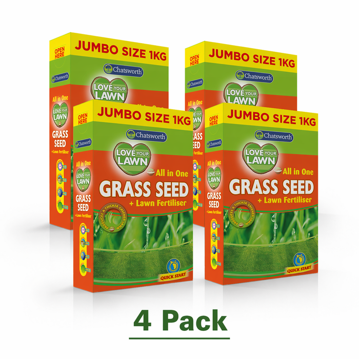 Chatsworth Jumbo Size Love Your Lawn Lawn Seed & Fertiliser 1kg Garden Tools 151 4 Pack