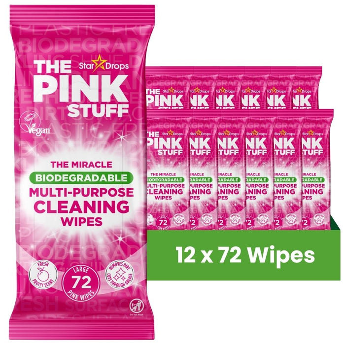 The Pink Stuff Miracle Biodegradable Multi-Purpose Cleaning Wipes 72 Wipes Assorted Packs Cleaning Wipes Stardrops Pack of 12