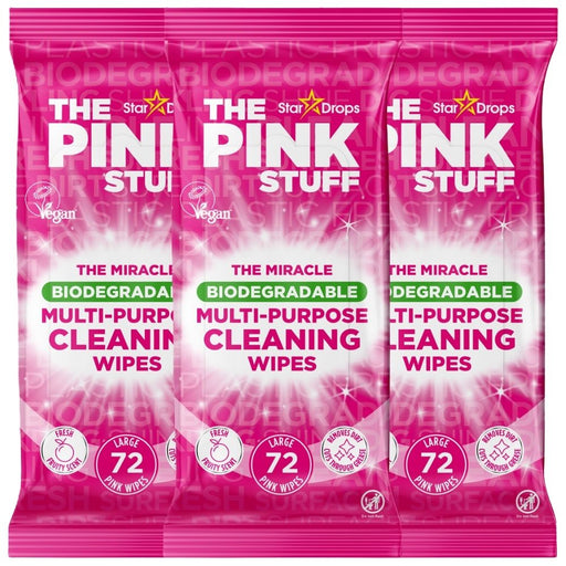 The Pink Stuff Miracle Biodegradable Multi-Purpose Cleaning Wipes 72 Wipes Assorted Packs Cleaning Wipes Stardrops Pack of 3