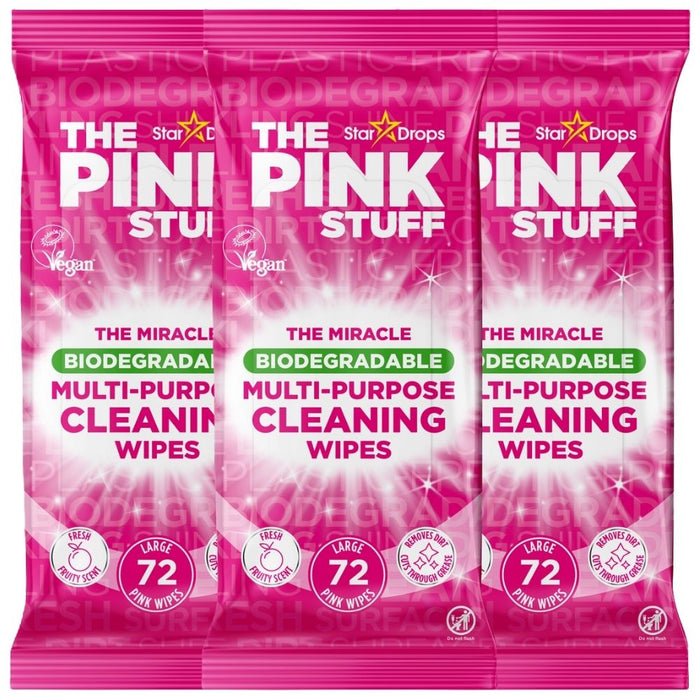 The Pink Stuff Miracle Biodegradable Multi-Purpose Cleaning Wipes 72 Wipes Assorted Packs Cleaning Wipes Stardrops Pack of 3