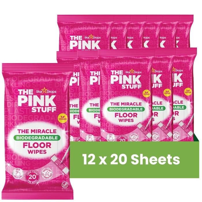 The Pink Stuff Miracle Biodegradable Floor Wipes 20 Sheets Assorted Packs Floor Cleaner Stardrops Pack of 12
