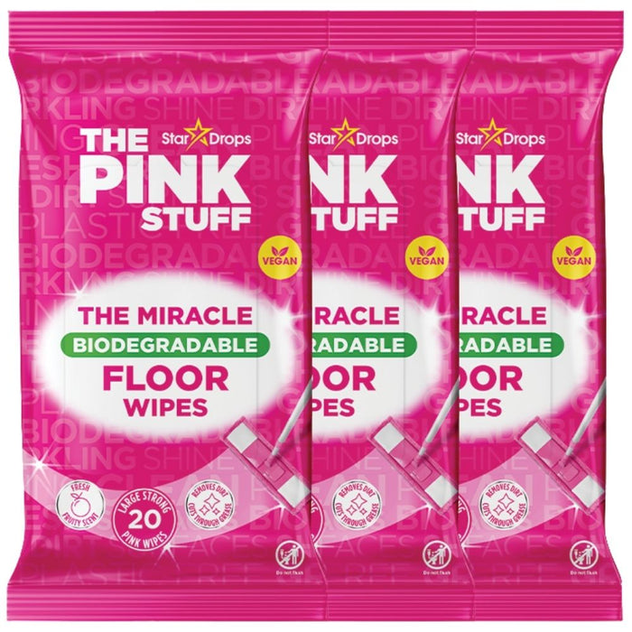 The Pink Stuff Miracle Biodegradable Floor Wipes 20 Sheets Assorted Packs Floor Cleaner Stardrops Pack of 3