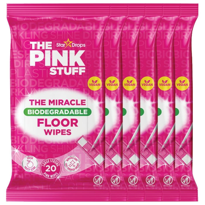 The Pink Stuff Miracle Biodegradable Floor Wipes 20 Sheets Assorted Packs Floor Cleaner Stardrops Pack of 6