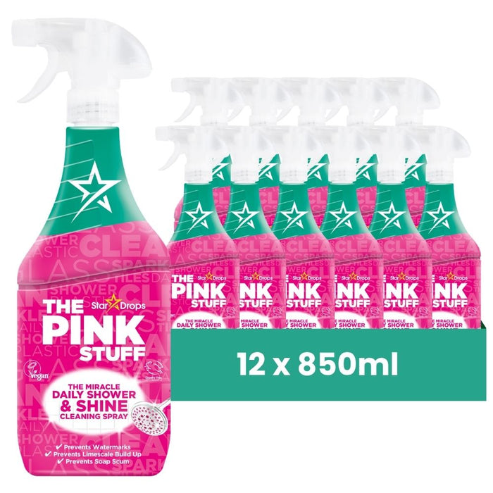The Pink Stuff Miracle Daily Shower & Shine Cleaning Spray 850ml Assorted Packs Bathroom & Shower Cleaners Stardrops Pack of 12