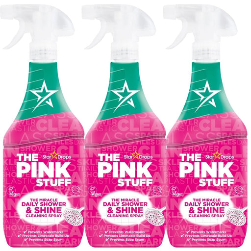 The Pink Stuff Miracle Daily Shower & Shine Cleaning Spray 850ml Assorted Packs Bathroom & Shower Cleaners Stardrops Pack of 3