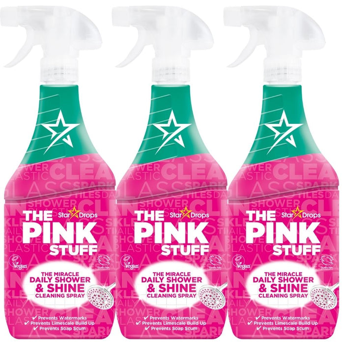 The Pink Stuff Miracle Daily Shower & Shine Cleaning Spray 850ml Assorted Packs Bathroom & Shower Cleaners Stardrops Pack of 3