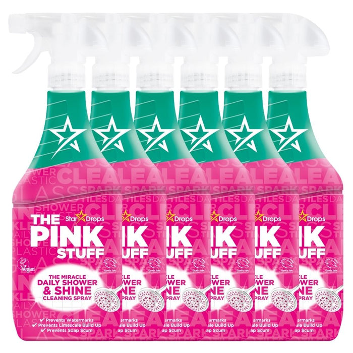 The Pink Stuff Miracle Daily Shower & Shine Cleaning Spray 850ml Assorted Packs Bathroom & Shower Cleaners Stardrops Pack of 6