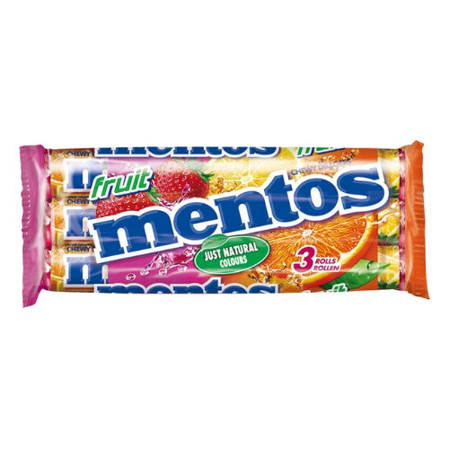 Mentos Fruits Flavour Chewy Dragees 3 x 123g Sweets, Mints & Chewing Gum Mentos   