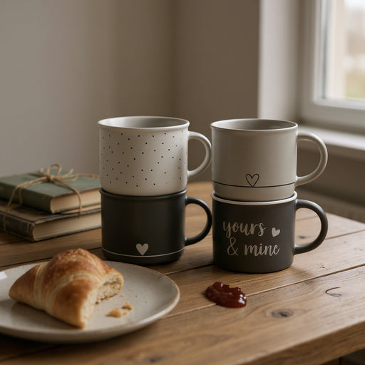 Heart Design Ceramic Coffee Mug Set 400ml – 4 Assorted Design Drinkware FabFinds