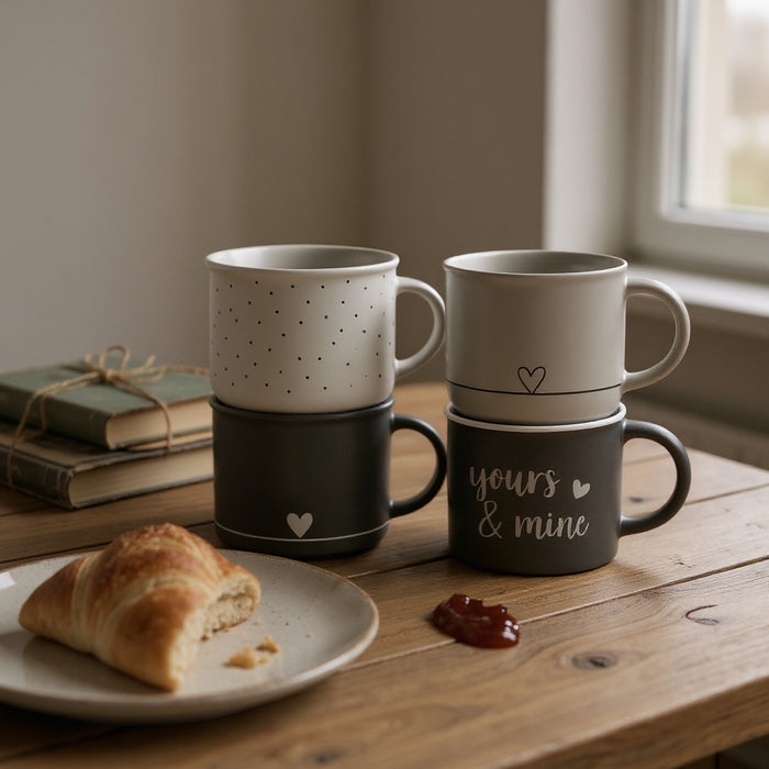 Heart Design Ceramic Coffee Mug Set 400ml – 4 Assorted Design Drinkware FabFinds