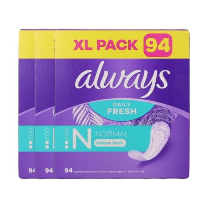 Always Daily Panty Liners Fresh Normal 94ct Assorted Packs Feminine Care Always Pack of 3