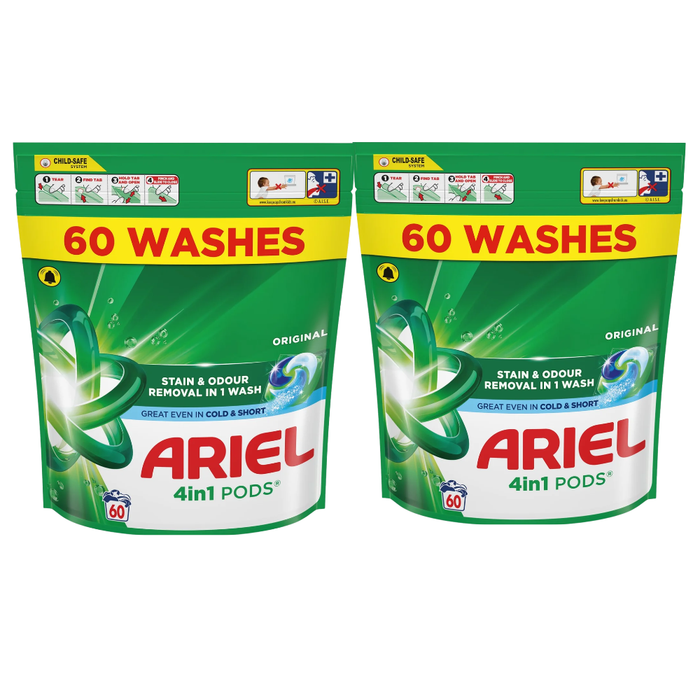 Ariel All-in-1 Pods Original 58|60 Washes Assorted Packs Fabric Stain Removers Ariel 60 Pack of 2