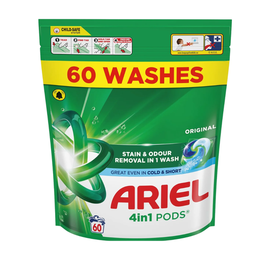 Ariel All-in-1 Pods Original 58|60 Washes Assorted Packs Fabric Stain Removers Ariel 60 Pack of 1