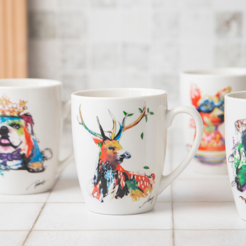 Artistic Animal Print Ceramic Mug 360ml Assorted Designs Mugs FabFinds Stag Head