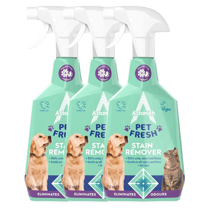 Astonish Pet Fresh Stain Remover Spray 750ml Assorted Packs Multi-surface Cleaners Astonish Pack of 3