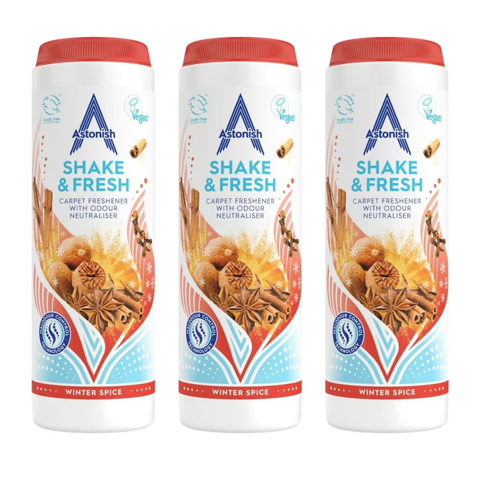 Astonish Winter Spice Shake & Fresh Carpet Freshener 350g Assorted Packs Floor & Carpet Cleaners Astonish Pack of 3