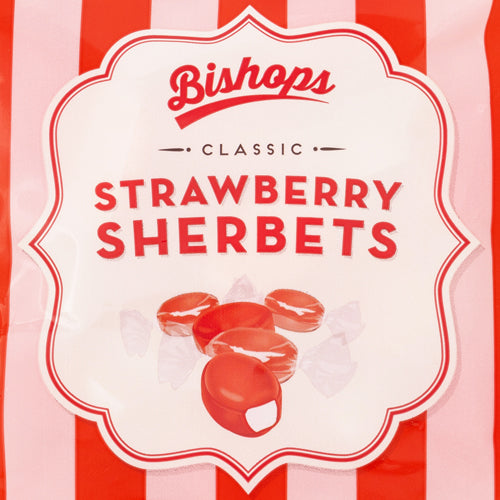 Bishops Strawberry Sherbets 140g Sweets, Mints & Chewing Gum Bishop's   