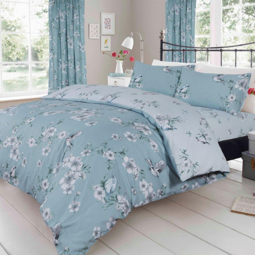 Birdie Blossom Printed Duvet Cover Set Assorted Duvet Sets Fabfinds Double DuckEgg