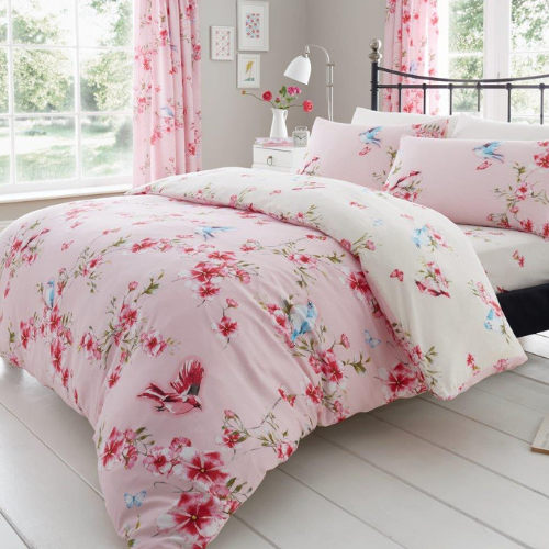 Birdie Blossom Printed Duvet Cover Set Assorted Duvet Sets Fabfinds Double Pink