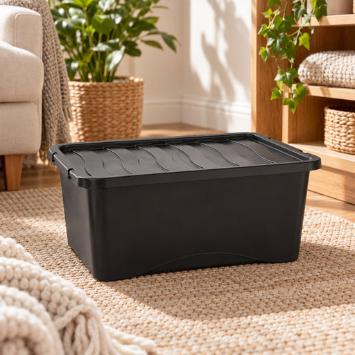 Black Plastic Storage Box With Lid 14L Assorted Pack Sizes Storage Boxes FabFinds