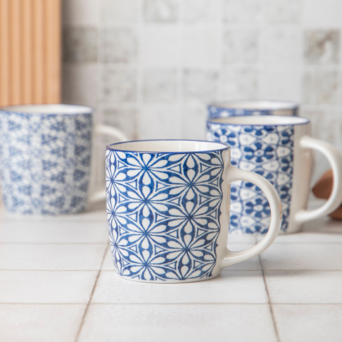 Blue Geometric Ceramic Mug 350ml Assorted Designs Mugs FabFinds