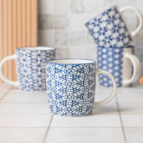 Blue Geometric Ceramic Mug 350ml Assorted Designs Mugs FabFinds