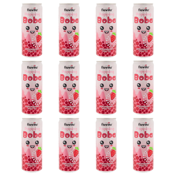 Flavita Popping Boba Tea Assorted Flavours Drinks flavita Strawberry Pack of 12