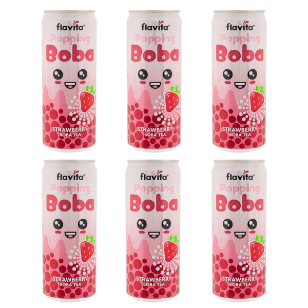 Flavita Popping Boba Tea Assorted Flavours Drinks flavita Strawberry Pack of 6