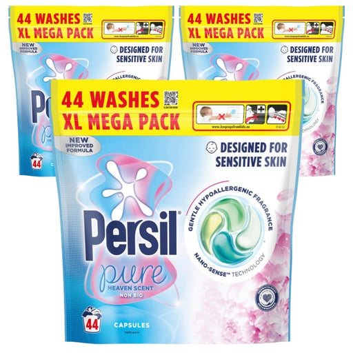 Persil Non-Bio Capsules Pure Heaven Scent Assorted 44 Wash Packs Laundry Detergent Persil Pack of 3
