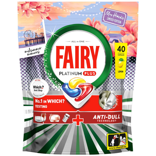 Fairy Platinum Plus Mrs Hinch's Midsummer Memories 40 Wash Dishwasher Tablets Assorted Packs Dishwasher Tablets & Rinse Aids Fairy Pack of 1