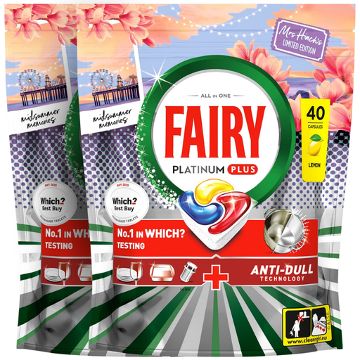 Fairy Platinum Plus Mrs Hinch's Midsummer Memories 40 Wash Dishwasher Tablets Assorted Packs Dishwasher Tablets & Rinse Aids Fairy Pack of 2